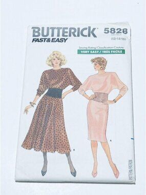 Vintage 1980s Butterick Sewing Pattern 5828 Misses Dress Size 12-16 Uncut
